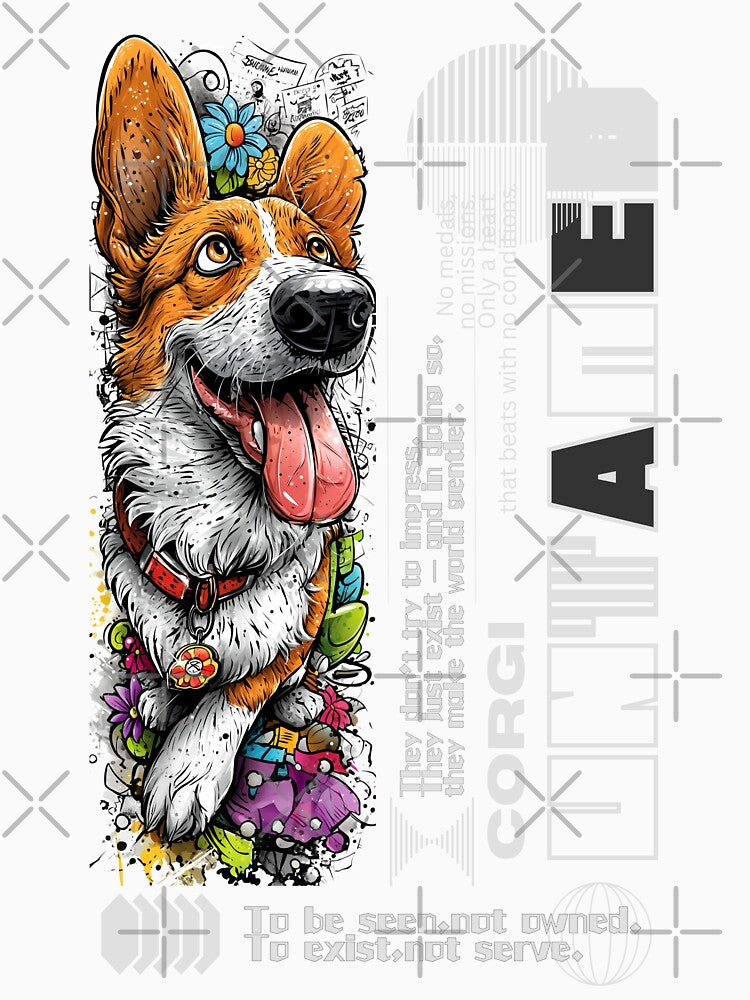 Corgi Graphic Streetwear T Shirt Funny Gift Cool Cartoon Art Tee for Dog Lovers, Pet Fans & Animal Art Fans by aniMo Japan