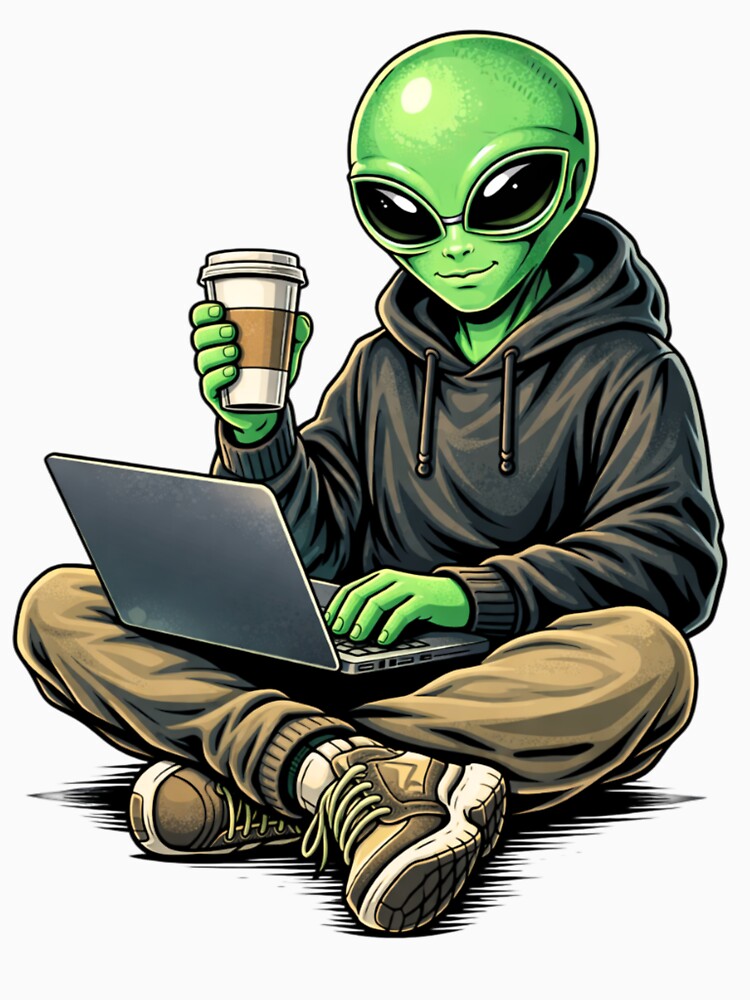 Coffee & Laptop Alien – Productive Creative Lifestyle Aesthetic Art by ColorSplash123