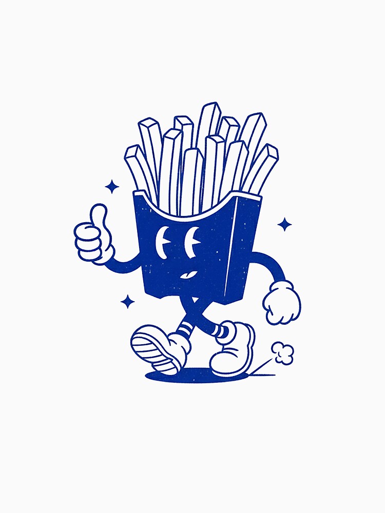 Walking French Fries Cartoon Character Retro Food Mascot Design by HoopeStylee