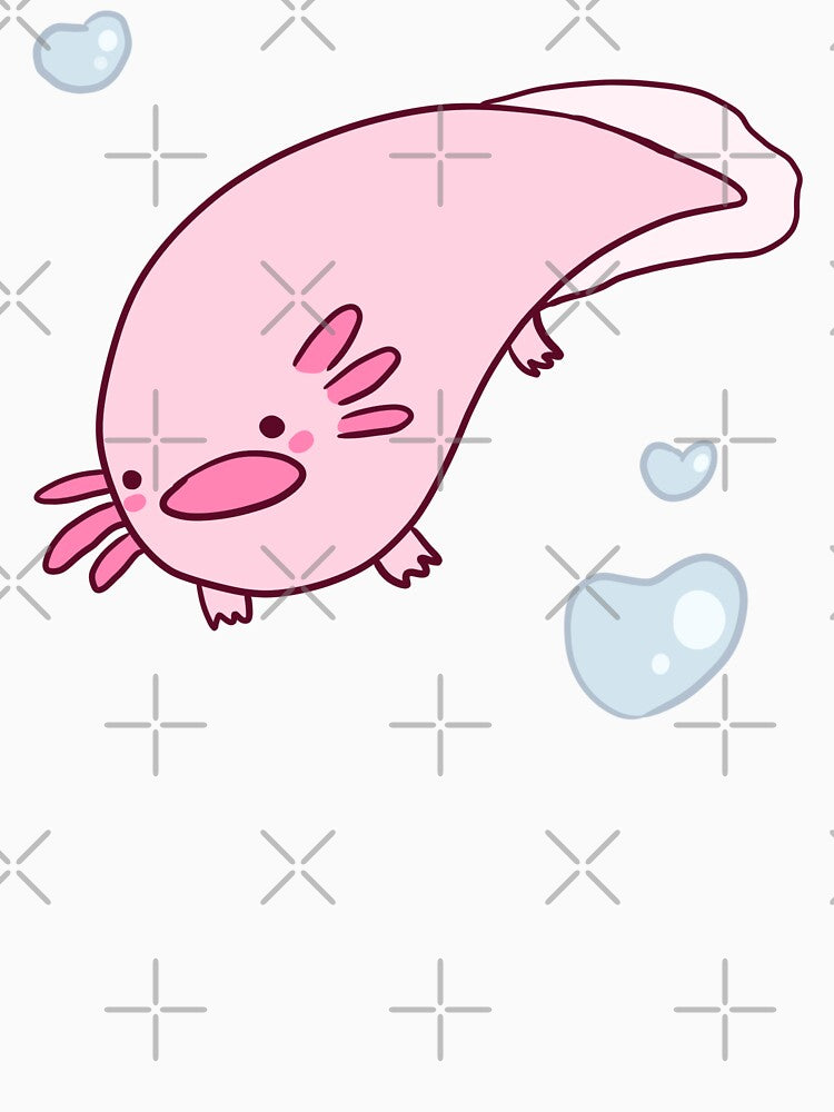 Funny axolotl with heart bubbles by Mayarart