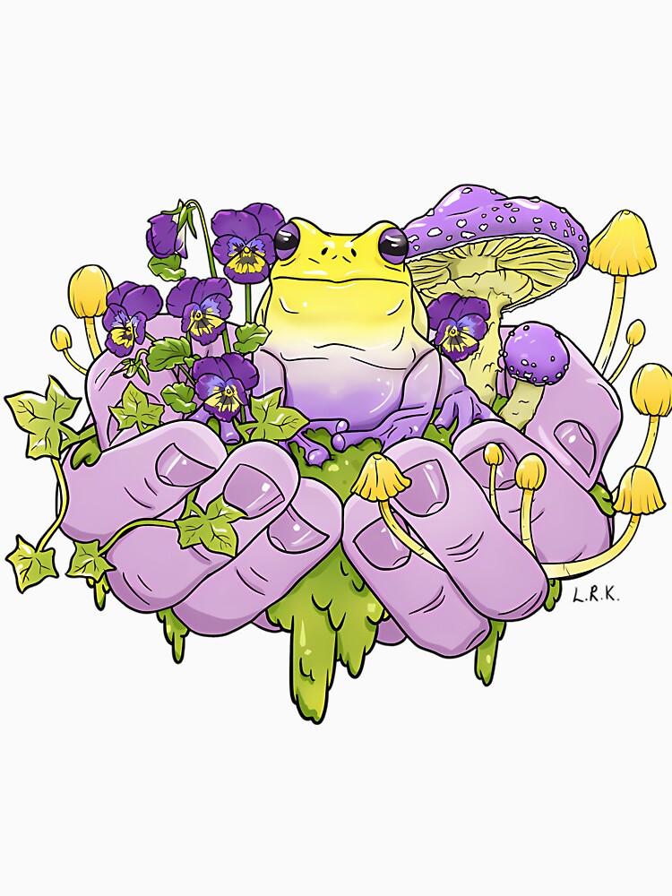 Enby Frog With Toadstool Handful Cute by harsdenonp