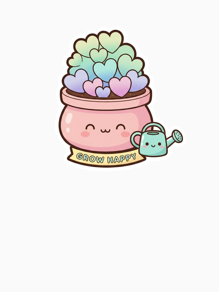 Grow Happy Plant Parent Art - Kawaii Heart Succulent - Cute Garden Lovers Gift by JLMWorks