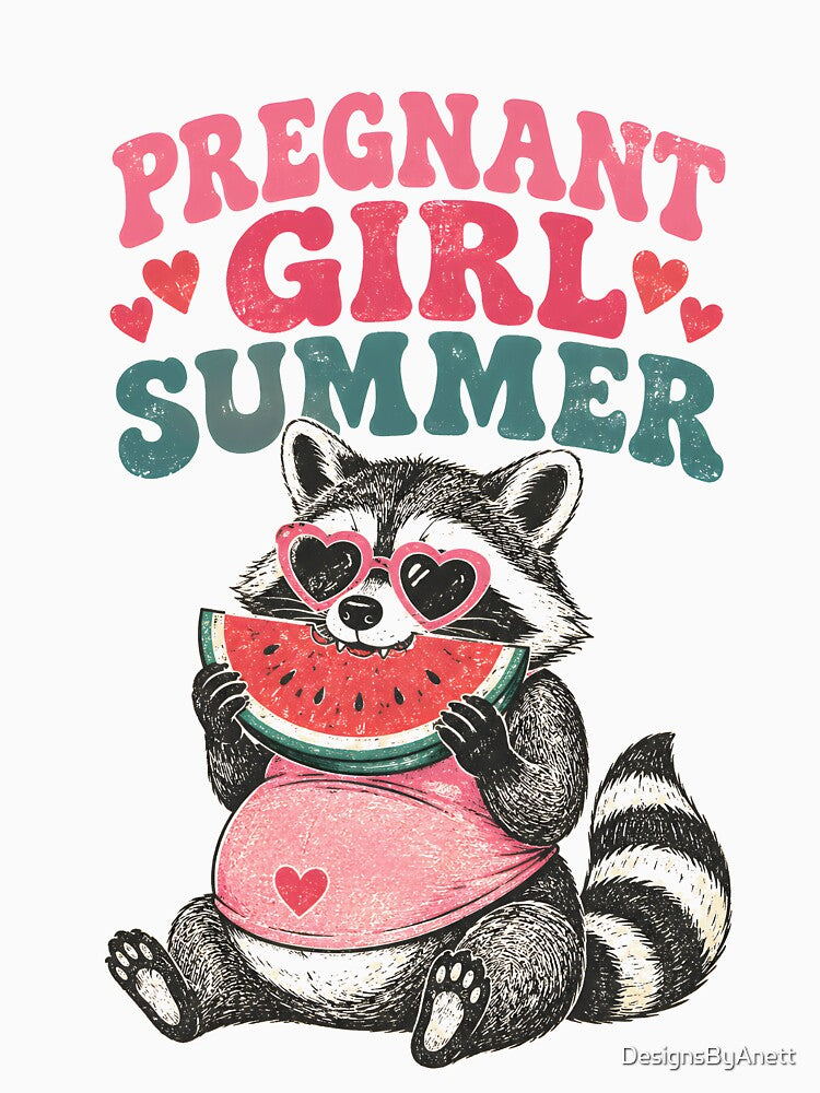 Pregnant Girl Summer Feral Raccoon Mom Eating Watermelon by DesignsByAnett