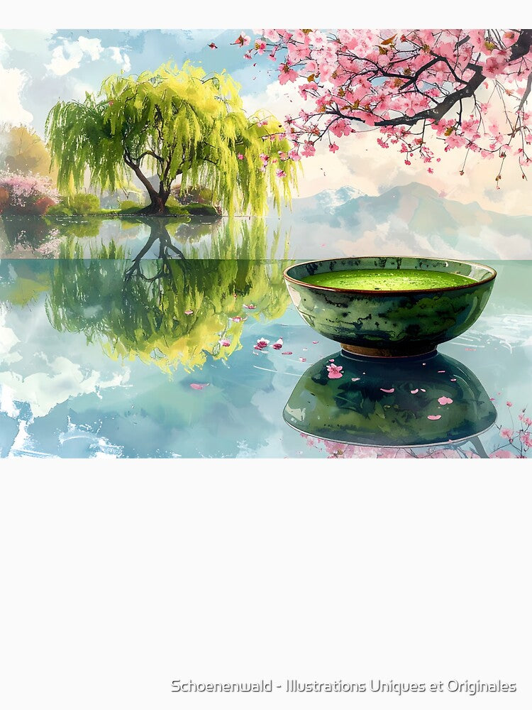 Japanese Zen Matcha — Soothing Watercolor Illustration by Schoenenwald - Illustrations Uniques et Originales