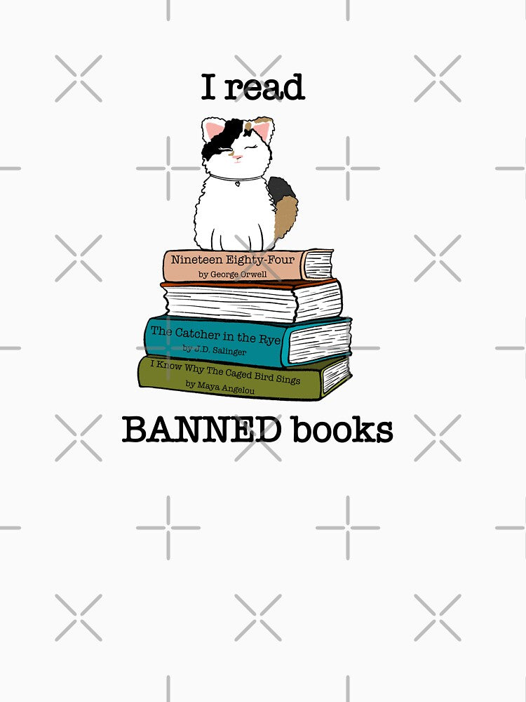 Cat I read Banned Books T-shirt Calico Cat by Nerdygirlteez