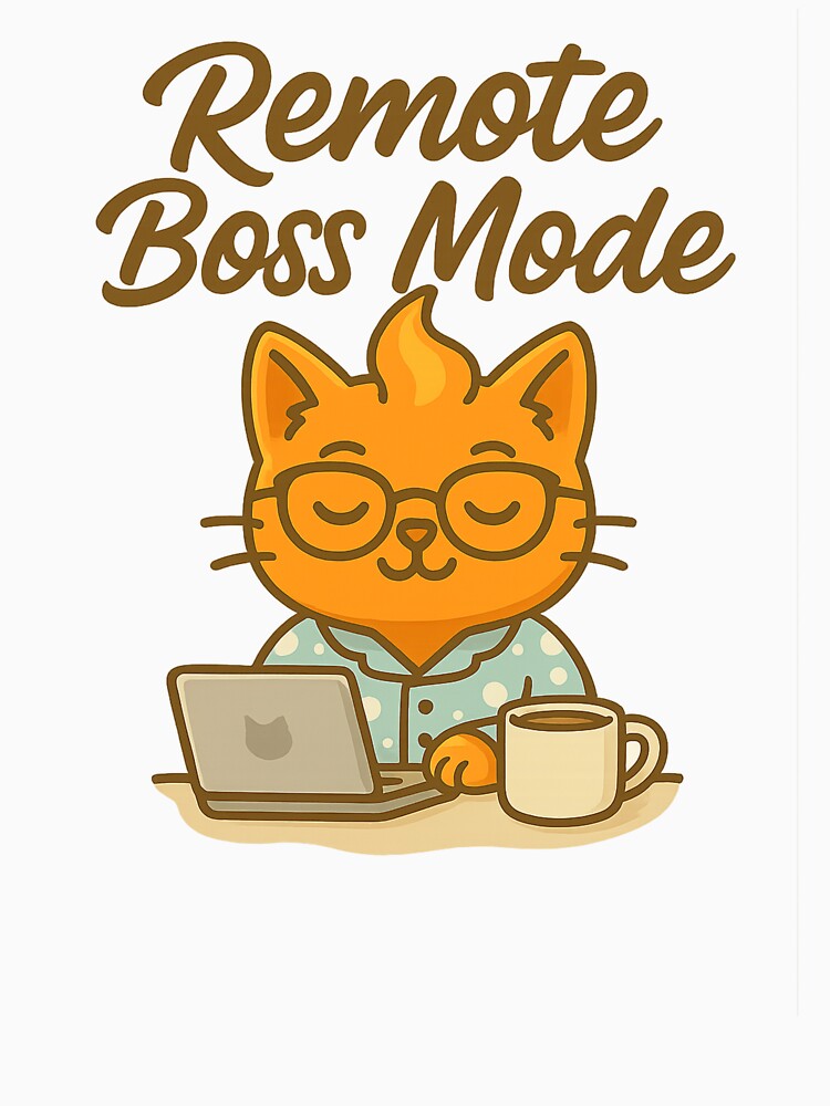 Remote Boss Mode - Funny Orange Cat Working from Home Cartoon Design by MeowLaugh