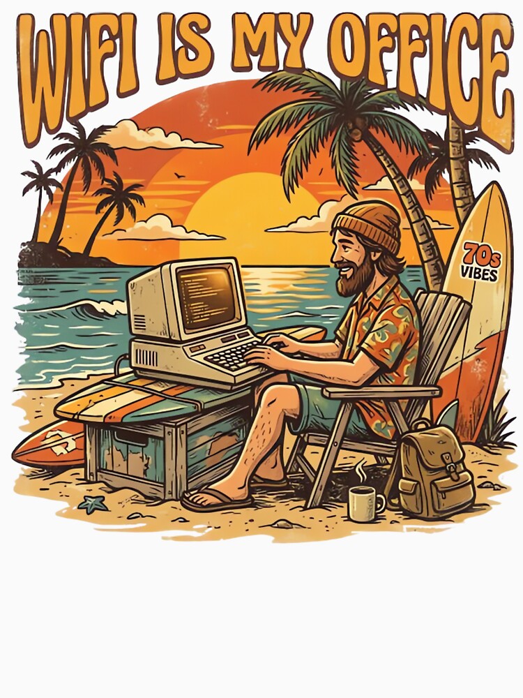 WiFi Is My Office Vintage Digital Nomad Beach T-Shirt by urbinet