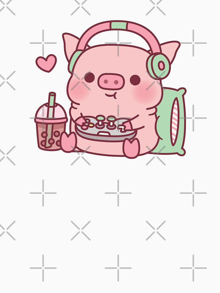 Cute Gamer Pig Loves Playing Video Games by rustydoodle