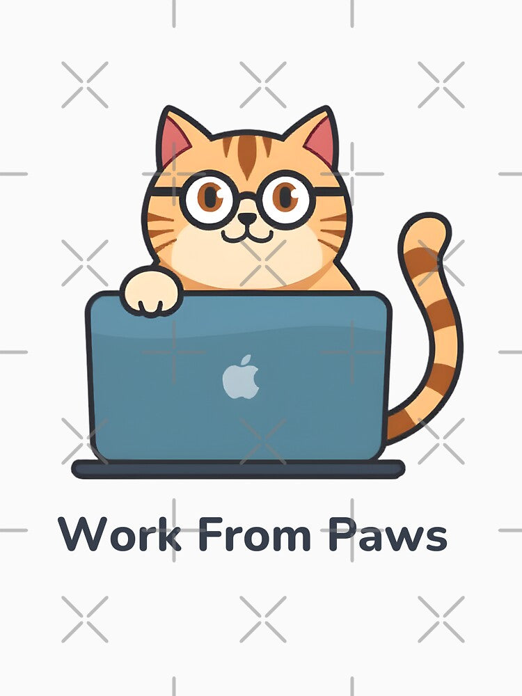 Work From Paws – Cute Cat Working on Laptop Illustration by hawai3000
