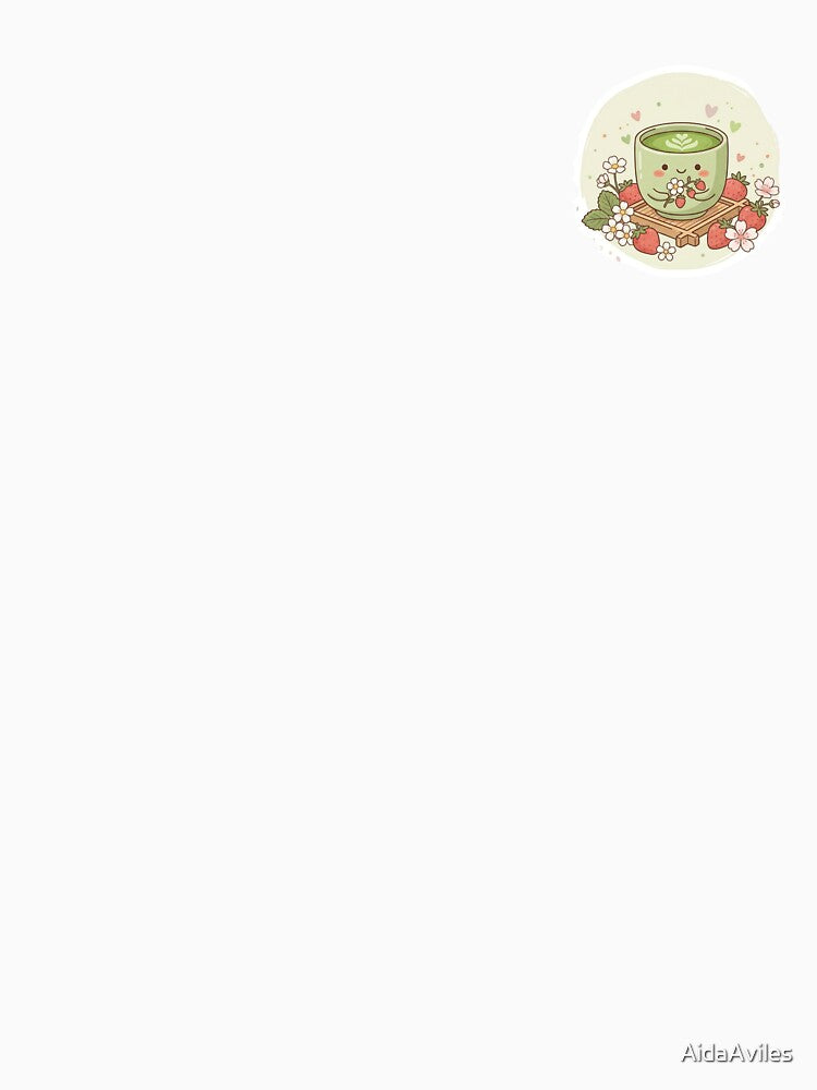 Kawaii Matcha Mug with Strawberries and Japanese Flowers Aesthetic by AidaAviles