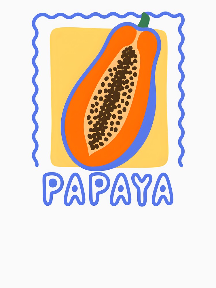 Colorful Halved Papaya – Bold Tropical Fruit Illustration by Snifferius