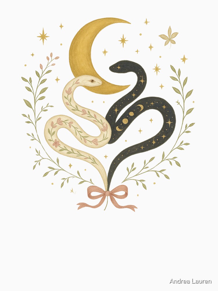 Celestial Snakes Art Print – Sun and Moon Snake Illustration for Redbubble Shirt, Sticker, and Wall Decor by Andrea Lauren