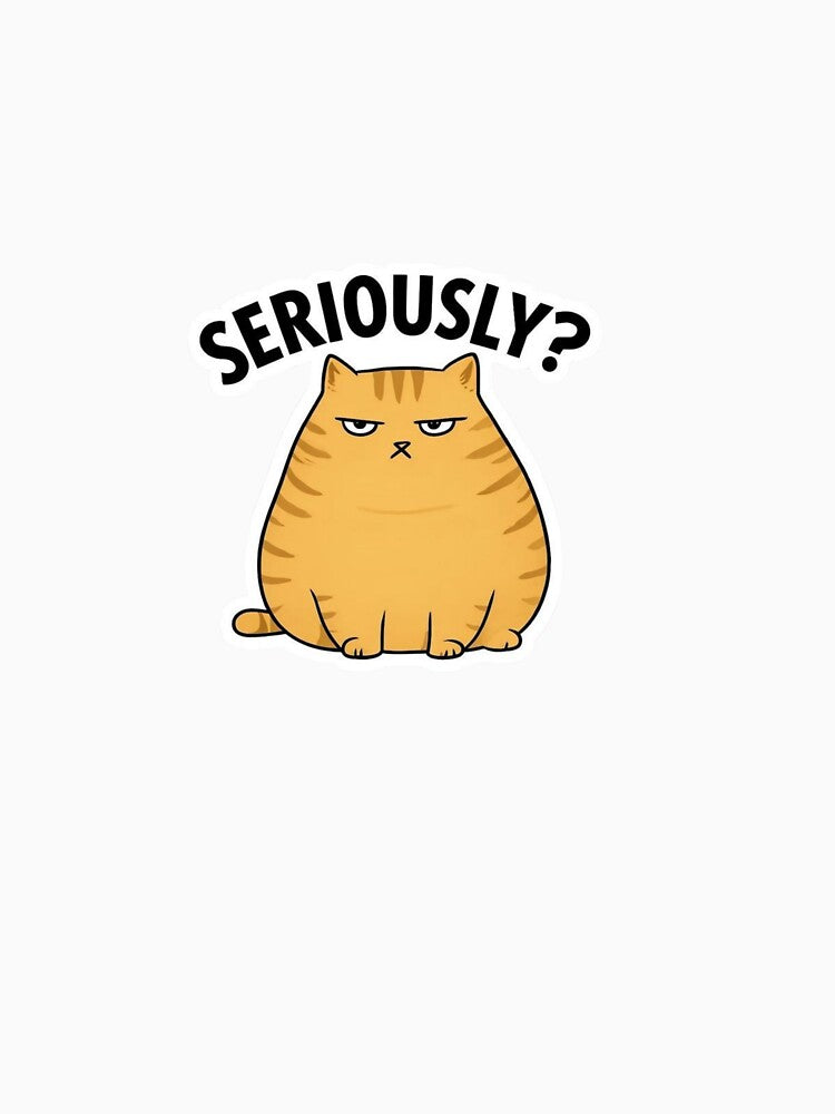 "Seriously? – Angry Orange Fat Cat Sticker, Grumpy Cat Meme Style, Funny Cat Lover Gift" by Mintalize