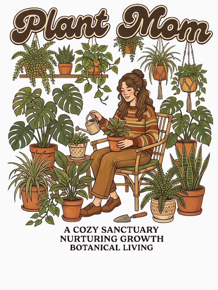 Plant Mom Cozy Sanctuary Design Retro Botanical Houseplants Illustration by urbinet