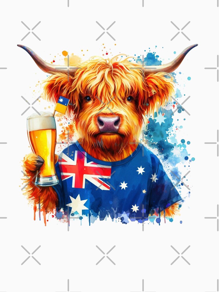 Scottish Highland Cow in Australia Colorful Watercolor by MaedK