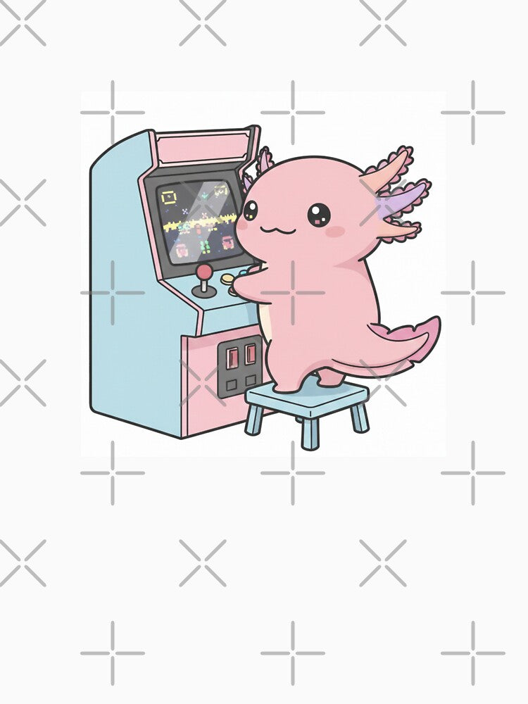 Arcade Axolotl cute kawaii pink funny adorable doodle birthday christmas by CheeseBlueprint