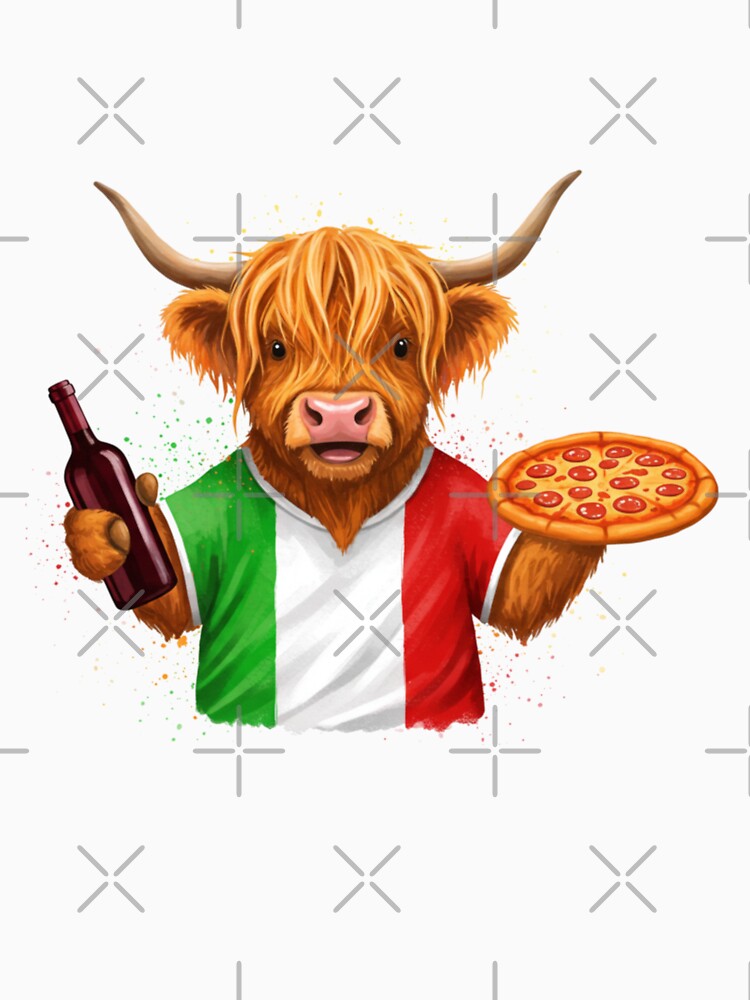 Scottish Highland Cow in Italy Colorful Watercolor by MaedK
