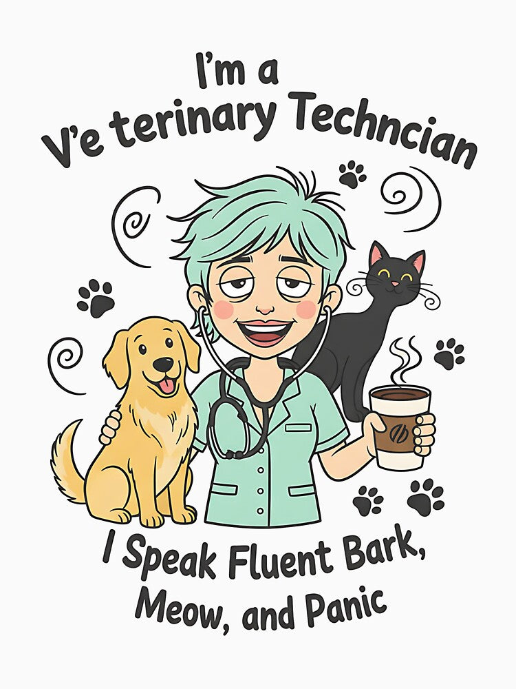 I Speak Bark Meow Panic – Vet Tech Humor Tee by Muzgle