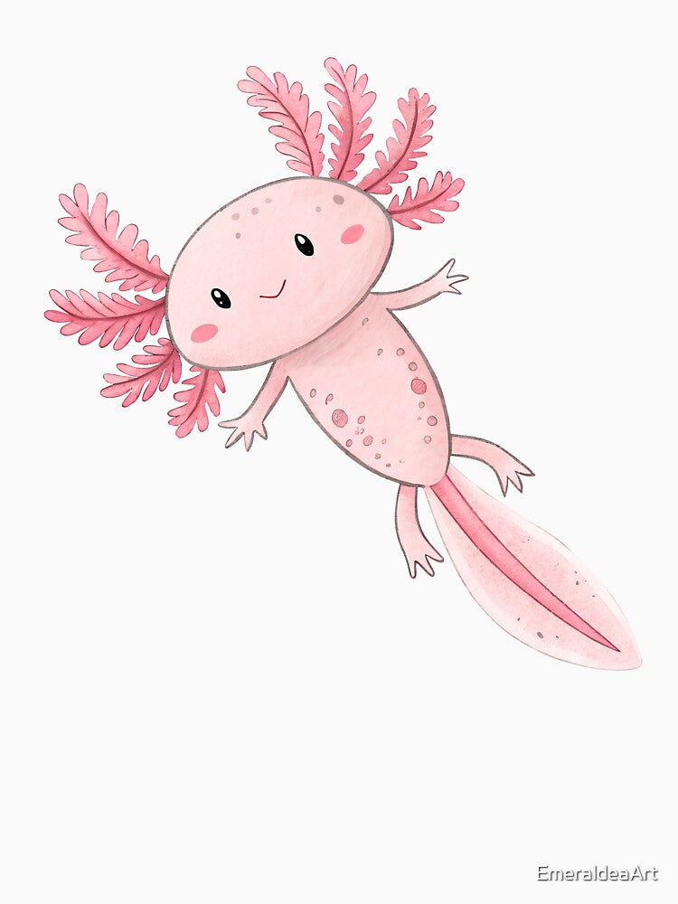Cute Pink Watercolor Axolotl Illustration by EmeraldeaArt