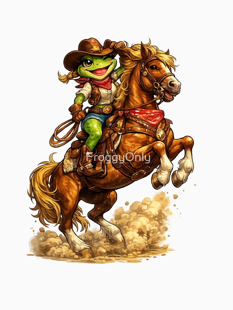 Cowgirl frog on a rearing horse by FroggyOnly