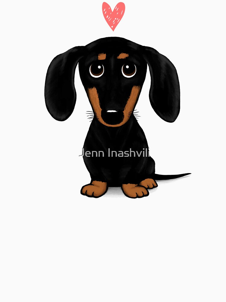 Black and Tan Dachshund with Heart | Cute Cartoon Wiener Dog by Jenn Inashvili