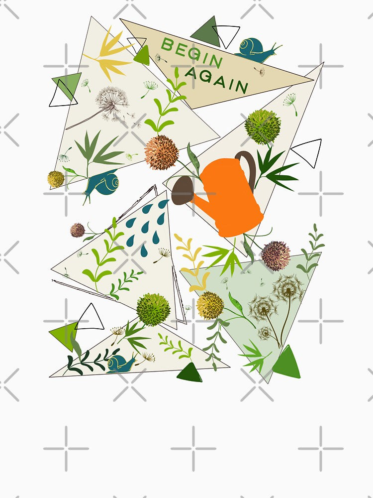 Begin Again Watering Can Garden Geometric Triangle Pattern by Vibria Pattern Studio