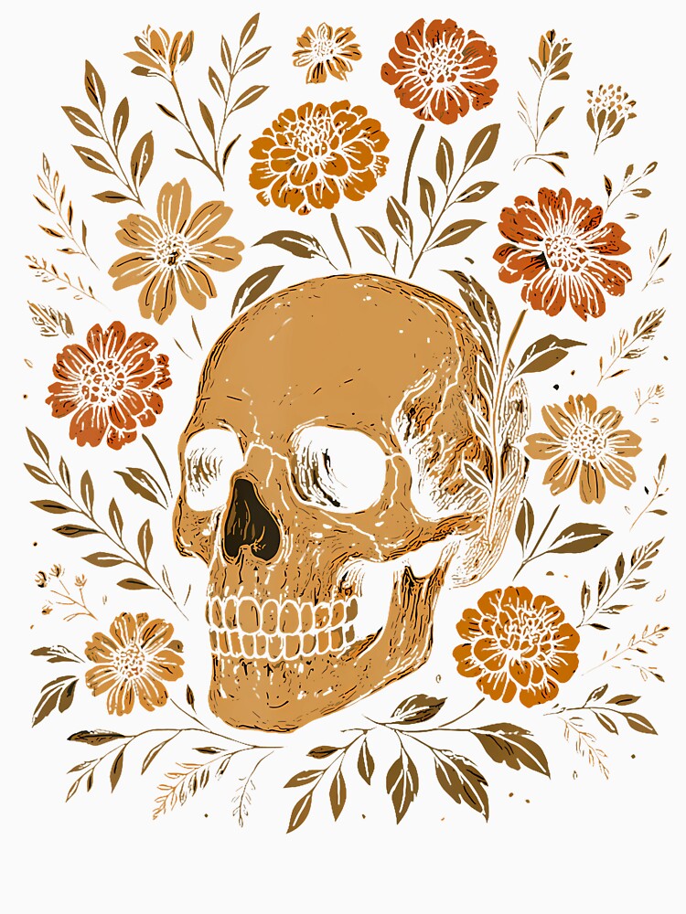 Fairycore Flowers Skull Whimsical Art Style Florals Vintage by TommieJune