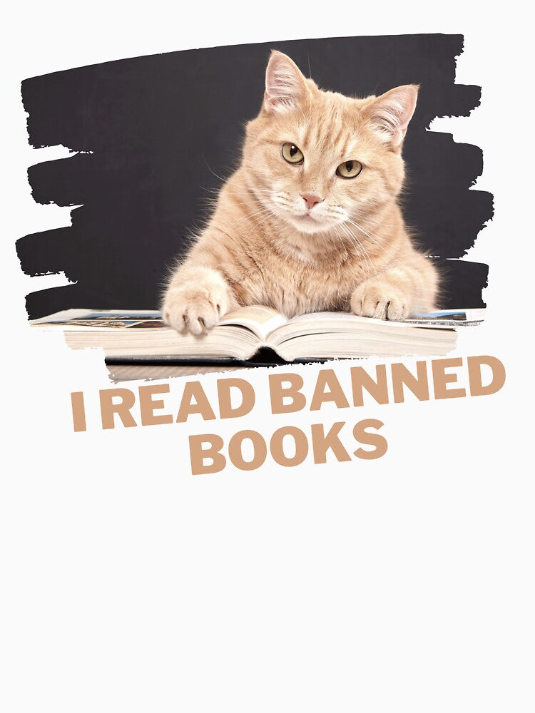 cat i read banned books funny bookworms reading book by ApurwaArtShop