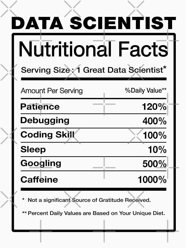 Data Scientist Nutrition Facts - Funny Science Scientists Nutritional Fact Hilarious Joke Saying Gift Ironic Sarcastic Ds Quote by TalentGenius