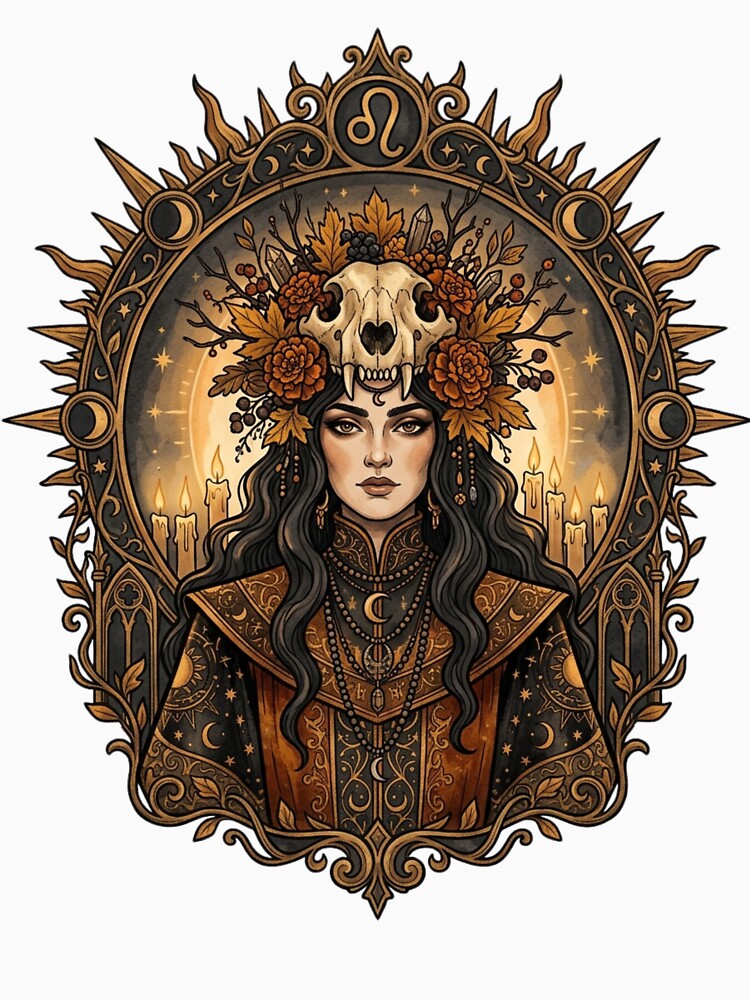 Leo Whimsigoth Zodiac Art — Dark Regal Fire Sign Astrology Design by DriftingDoodle