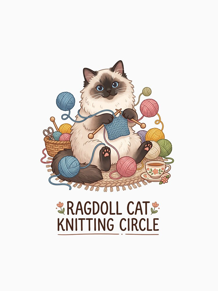 Ragdoll Cat Knitting Circle Wool Yarn Crafting by PictoVibe