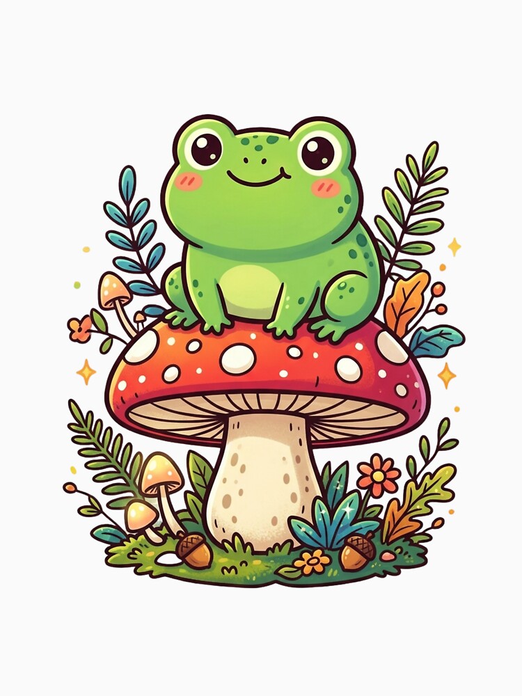 Frog On Mushroom Kawaii Forest Friend by Shopex10