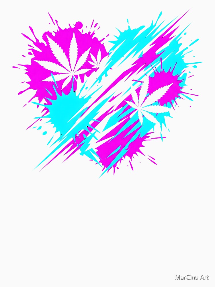 Neon Stoner Splatter Heart Cannabis Art 2026 by MarCinu Art