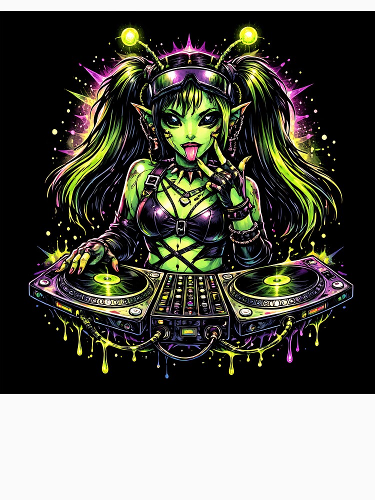 Neon Alien DJ Rave Girl – Acid Cyberpunk Club by brokenalchemy