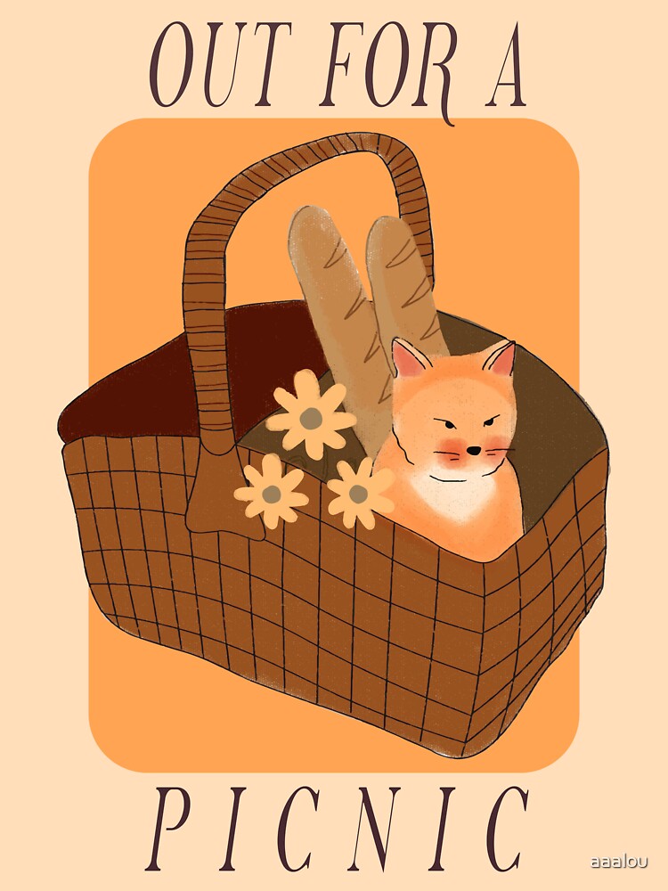 Out for a Picnic - Cute Cat in a Basket by aaalou