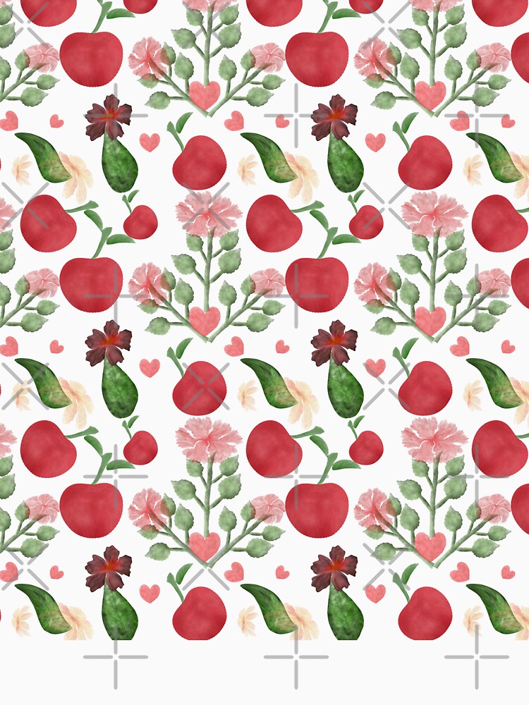 Watercolor Cherry Floral Pattern, Cute Cherries and Flowers Seamless Design, Romantic Heart Aesthetic, by HopeAndHustle