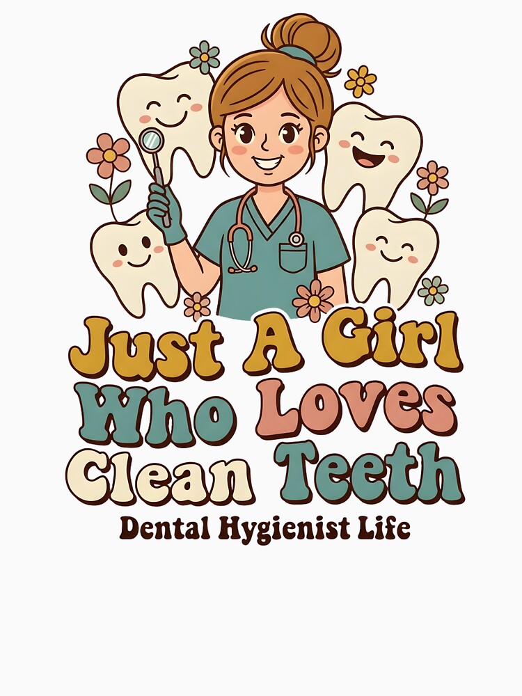 Just A Girl Who Loves Clean Teeth — Retro Groovy Dental Hygienist Life Funny Dental Gift Shirt by CottonFirst