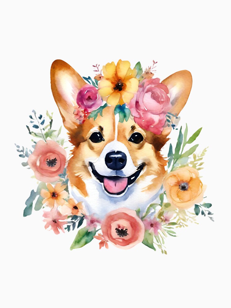 Watercolor Flower Corgi by CharmStudio