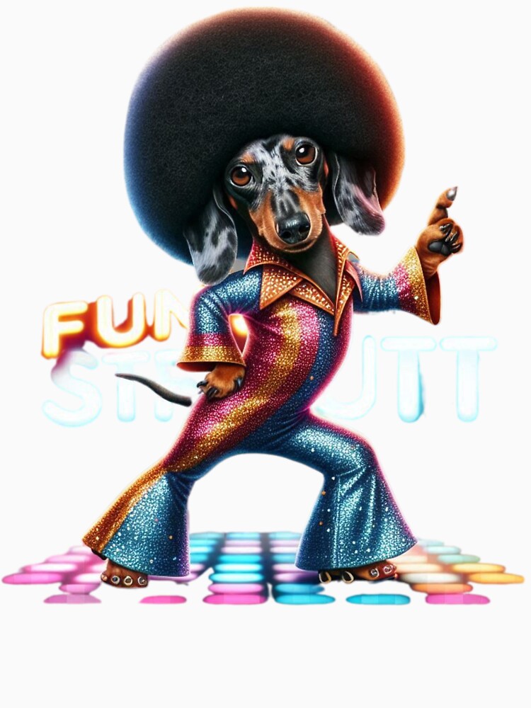 Funk Strutt Dachshund – Retro Disco Dog Art in 70s Style by JenniferCreaArte