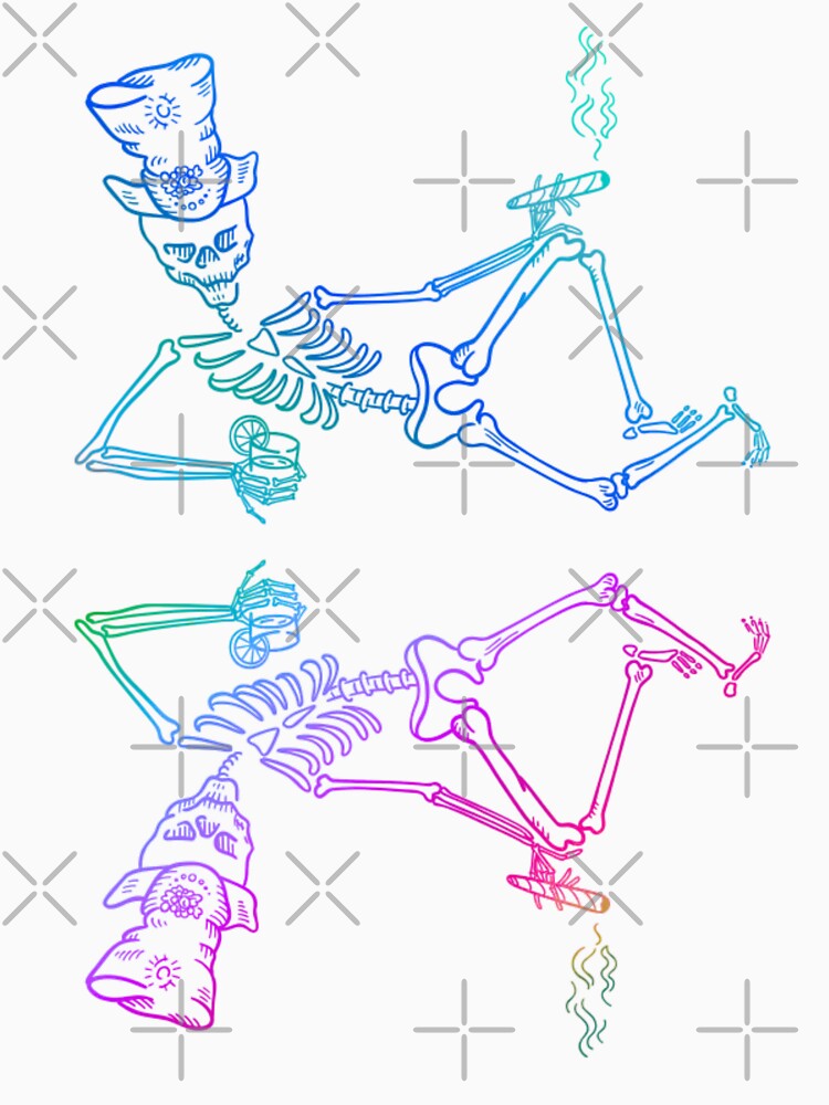 Trippy Smoking Skeletons | Psychedelic Rainbow Skull Art by BoneandBloomCo