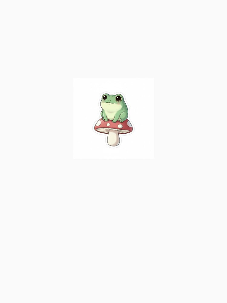 Cute Frog Sitting on Mushroom Kawaii Aesthetic Sticker by DesignNovaCo