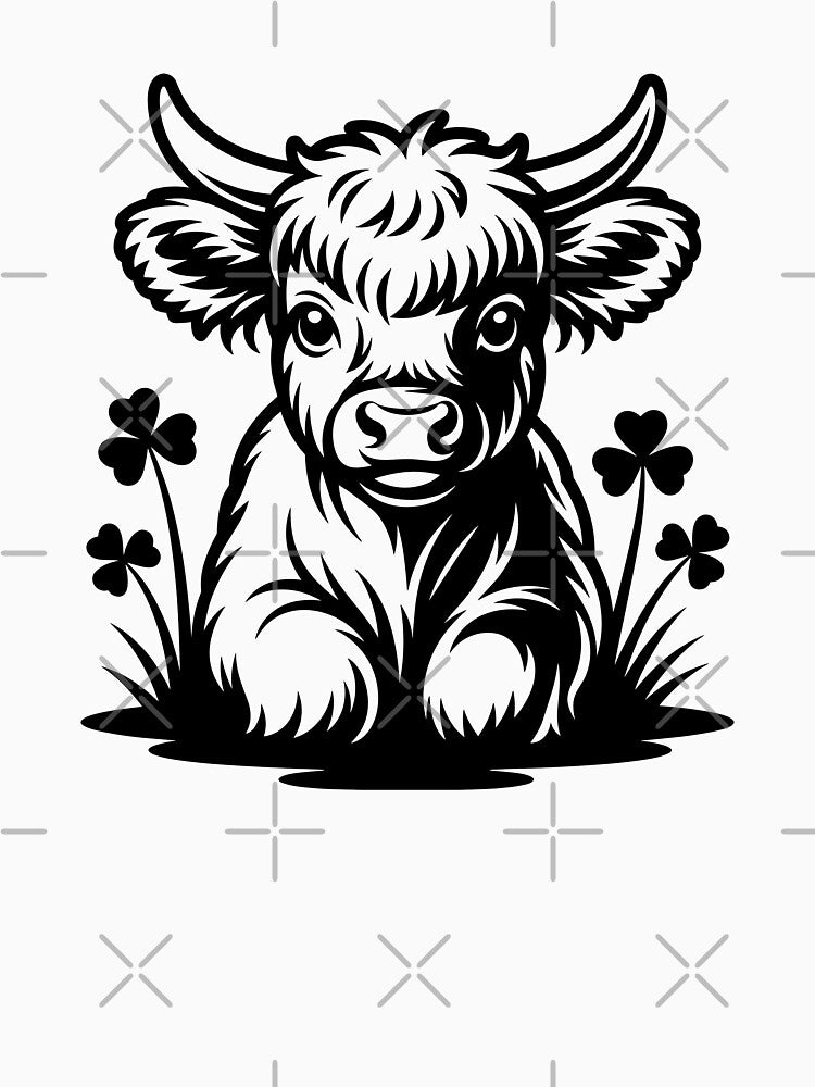 Highland Cow Calf in Clovers by theartfulaspie