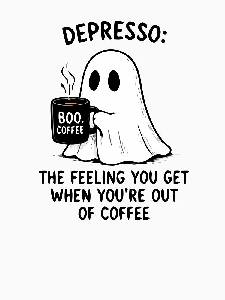 Depresso The Feeling You Get When You’re Out of Coffee Funny Ghost Shirt by FAFshop