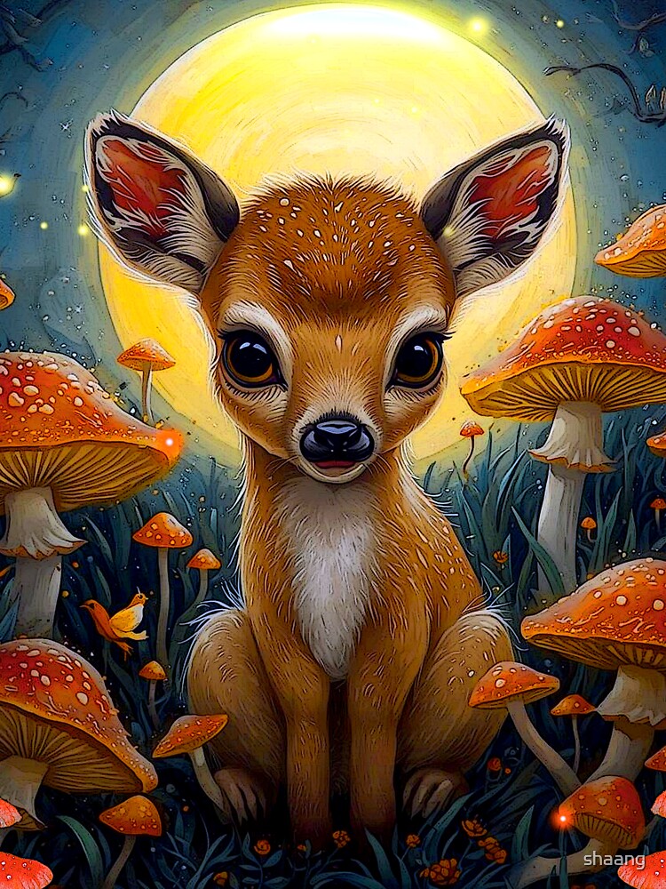 Moonlit Meadow: Cute Baby Deer in a Mystical Forest by shaang