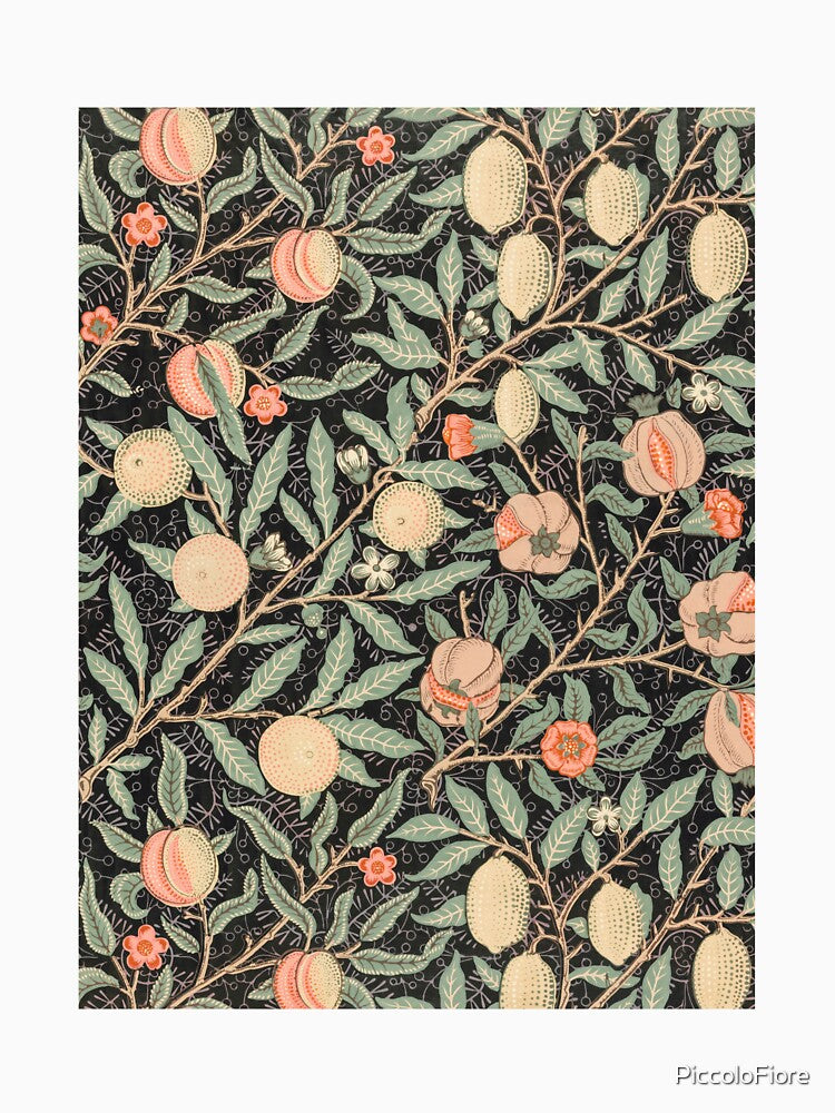 Vintage Arts and Crafts Black and Green Botanical/Floral Fruit Pattern | P394 by Piccolo Fiore Prints