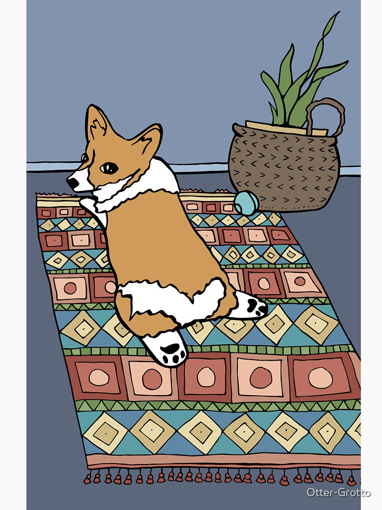 Corgi Sploot on Funky Rug by Otter-Grotto