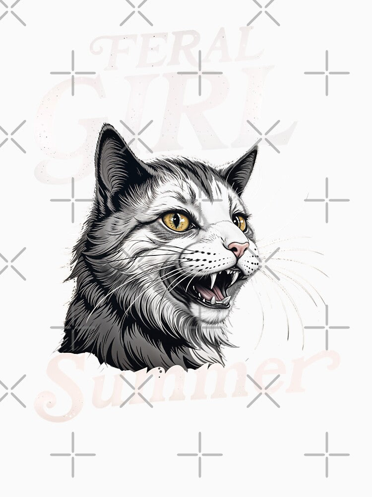 Feral Girl Summer Cat Funny Chaotic Meme Trend Design For Cat Lovers by G350