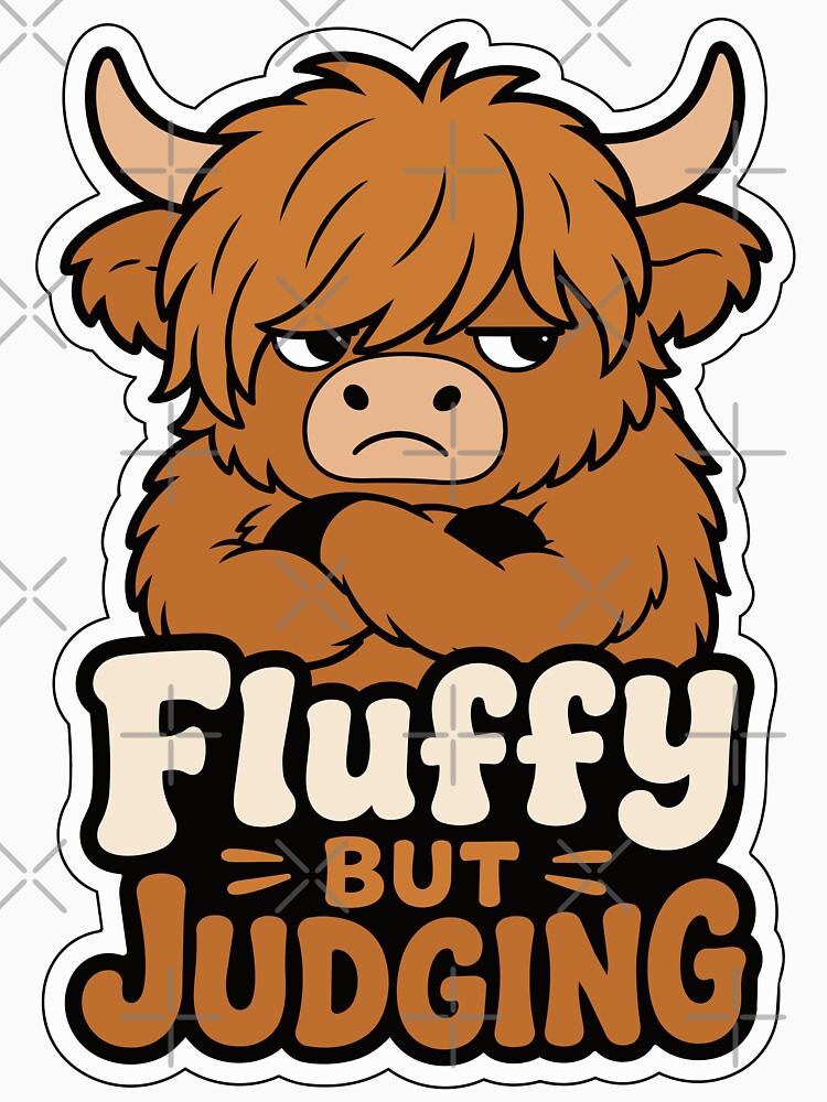 Fluffy But Judging Highland Cow – Funny Cow Meme by EchoBlue Studio