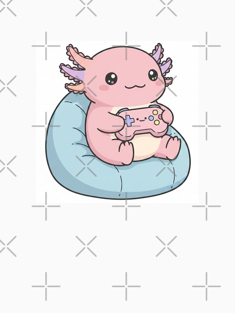 Gamer Axolotl cute kawaii pink funny adorable doodle birthday christmas by CheeseBlueprint