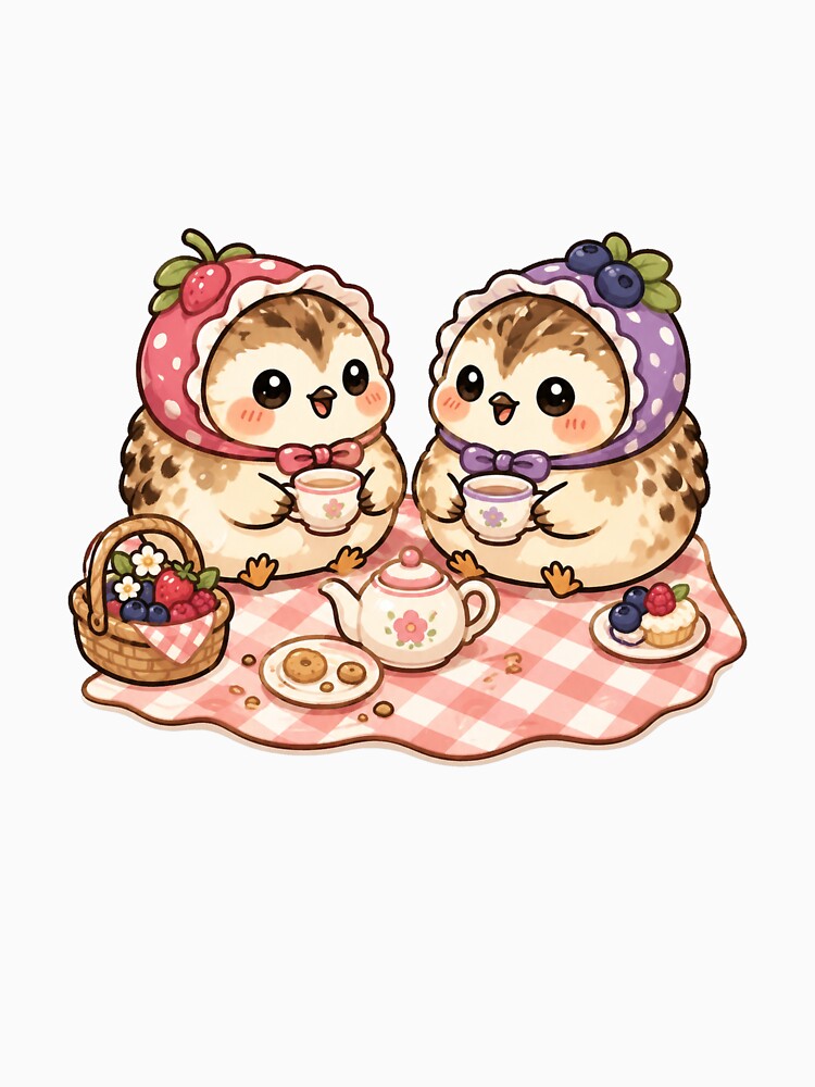 Cute Birds Tea Party Kawaii Cottagecore Picnic Aesthetic Design by InkWanderStudio